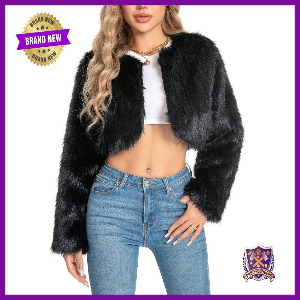 Plus Size Cropped Faux Fur Jacket Fuzzy Fluffy Winter Coat
